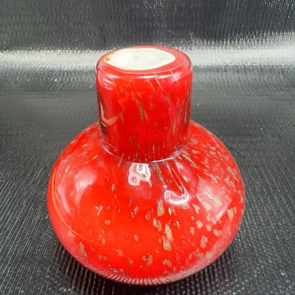 Pier 1 Chunky Heavy Art Glass Bud Vase Round Bottom Red With‎ Flecks Glass Vase